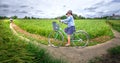 Pupils cycling to school on dirt roads Royalty Free Stock Photo