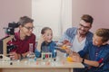 Pupils doing biochemistry research, stem education Royalty Free Stock Photo