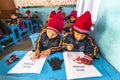 Pupils in English class at primary school. Only 50% of children in Nepal can reach 5 grade. Royalty Free Stock Photo