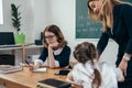 Pupils and female caucasian teacher in classroom Royalty Free Stock Photo