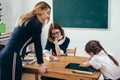 Pupils and female caucasian teacher in classroom Royalty Free Stock Photo