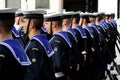 Pupils non-commissioned officers of the Italian Navy lined up from behind. Taranto, Puglia, Italy