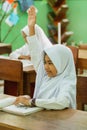 Pupils raising hands in class