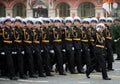 Pupils of the St. Petersburg Nakhimov naval school during the parade on red square in honor of Victory Day