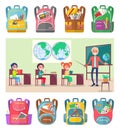 Pupils Strudy Geography with World Map and Globe Royalty Free Stock Photo