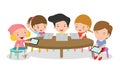 Pupils study in the classroom with laptop and tablet pc, Happy children sitting at laptops and learning school lesson Royalty Free Stock Photo