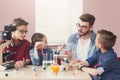 Pupils doing biochemistry research, stem education Royalty Free Stock Photo