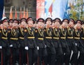 The pupils of the Tver Kalinin Suvorov military school during the parade on red square in honor of Victory Day.