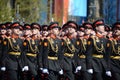 The pupils of the Tver Suvorov military school on dress rehearsal of parade on red square in honor of Victory Day.
