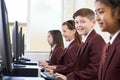 Pupils Wearing School Uniform In Computer Class Royalty Free Stock Photo