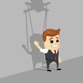 Puppet businessman. Businessman marionette on ropes controlled hand. Royalty Free Stock Photo