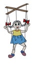 Puppet girl on ropes with control sticks