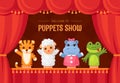 Puppet show, child theater funny stage performance