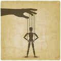 Puppet standing with hands on hips vintage background