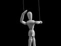 Puppet on strings. Exploit, control, abusive relationship concept. Alcohol, drug, gambling, internet addiction. Doll