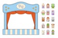 Puppet theater with fairy tale characters for paper cut kids activities. Cartoon style, vector
