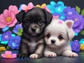 two cute baby puppies sitting next to each other Royalty Free Stock Photo