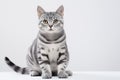 a cat puppy american shothair on gray isolated background generative ai Royalty Free Stock Photo