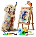 Puppy the artist draws the bird