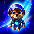 Puppy astronaut in space with cosmic background. Vector illustration. Generative AI