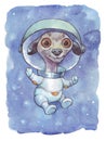 Puppy astronaut in space illustration