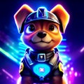 puppy astronaut in space suit with neon lights, 3d illustration AI generated