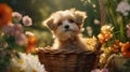 puppy in a basket