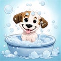 Puppy, bath and bubbly bliss for adorable cleanliness and joyful pampering.