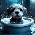 Puppy, bath and bubbly bliss for adorable cleanliness and joyful pampering.