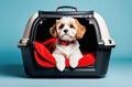 Puppy In Box Travel Pet Carrier Pet Bed With Soft Blanket Travel Dog Bags For Sale Royalty Free Stock Photo