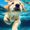 puppy breeds Golden Retriever Practicing swimming in the pool, view from underwater.Generative AI Royalty Free Stock Photo