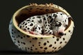 Puppy dalmatian dog sleeping inside half coconut nut illustration generative ai