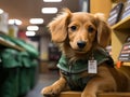 Puppy delivering mail in mini post office