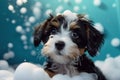 Puppy dog foam shampoo bath. Generate Ai