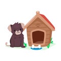 Puppy and doghouse. Cute cartoon animal character. Dog and bone. Vector Royalty Free Stock Photo