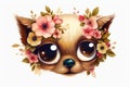 Puppy floral clipart kawaii cute big eye