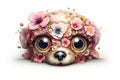 Puppy floral clipart kawaii cute big eye