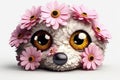 Puppy floral clipart kawaii cute big eye