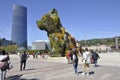 Bilbao, 13th april: Puppy Floral Sculpture front of Guggenheim Museum building from Bilbao city in Basque Country of Spain