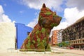 Puppy in front of the Guggenheim Museum.