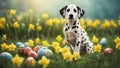 puppy in the grass An adorable Dalmatian puppy sitting in a grassy meadow, Royalty Free Stock Photo