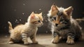 Puppy and kitten play fighting with room for text