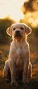 Puppy learning sit command, attentive gaze, soft evening light, closeup, warm tones , Prime Lenses