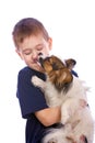 Puppy licking child face Royalty Free Stock Photo