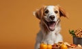 Puppy love: Delighted smiling dog happy with food meal. Generative AI Royalty Free Stock Photo