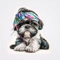 Puppy Love: Shih Tzu in Headband Bandana and Glasses AI Generated