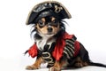 Puppy In Pirate Costume On White Background. Generative AI