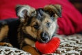 Puppy with plush sof red heart Lover Valentine puppy dog with a red heart Royalty Free Stock Photo