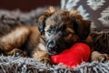 Puppy with plush sof red heart Lover Valentine puppy dog with a red heart Royalty Free Stock Photo