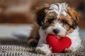 Puppy with plush sof red heart Lover Valentine puppy dog with a red heart Royalty Free Stock Photo